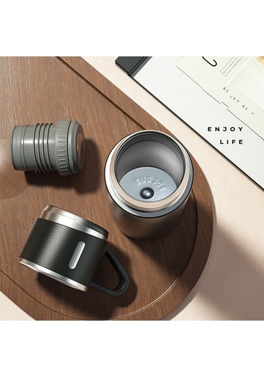 500ml 304 Paslanmaz Çelik Termos Kupası Taşınabilir İş Çay Kupası, Özellik: Hediye Kutusu Seti Gri