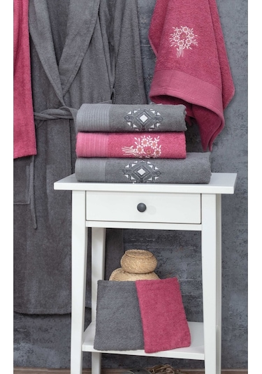 Güvenal Asya 16 Parça Kutulu Çeyizlik Aile Bornoz Seti Bornoz Takımı Çeyiz Seti 2 Gri