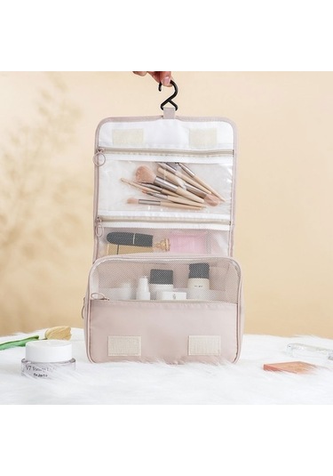 Qisem Taşınabilir Büyük Kapasiteli Kancalı Yıkama Torbası Bej