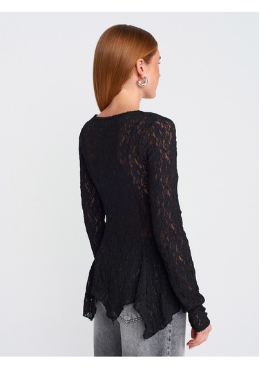 Dilvin 60433 Düğmeli Peplum Dantel Hırka-siyah Siyah