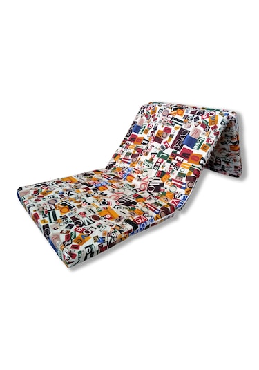 Katlanır Yer Yatağı Tek Kişilik Sünger Minder Yatak 90x190x 10 Cm Gri Kalın Sünger Love Desen Karışık Renk