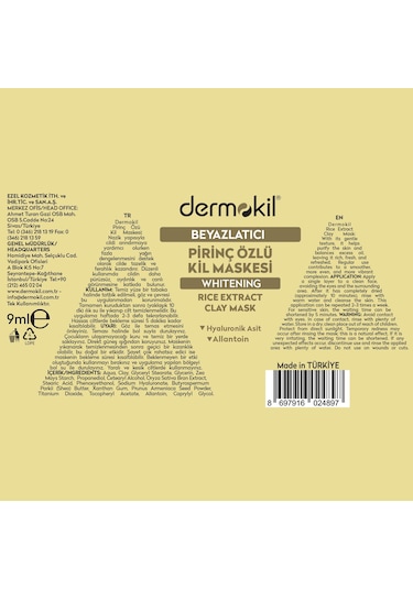 Dermokil Beyazlatıcı Etkili Pirinç Özü Kil Maske 9 Ml