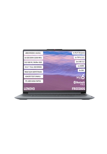 Lenovo Ideapad Slim 3 82XM00PWTX R5-5625U 16 GB 512 GB SSD 15.6" Free Dos Dizüstü Bilgisayar