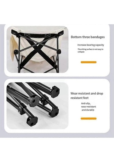 Bloomnest Katlanır Kamp Sandalyesi - Taşınabilir Plaj Sandalyesi - Yan Cepli A603 Altın-siyah Altın - Siyah