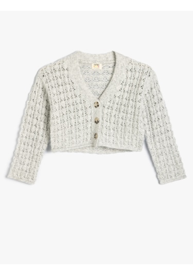 Koton Ajurlu Hırka V Yaka Gri 5wkg90019at Gri