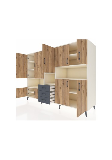 Kronos Dolap 13 Raflı 3 Çekmeceli 9 Kapaklı 220x59x163 Aytaşı-çam Aytaşı-çam/antrasit