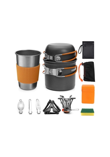 Turuncu Kamp Tencere Taşınabilir Yemek Takımı Kamp Tencere Ve Tavalar Pişirme Seti Type 1 Turuncu