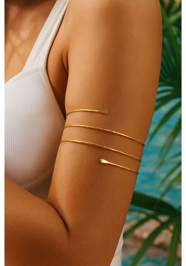 Gold 3 Sıralı Pazu Bandı Üst Kol Bilekliği Ayarlanabilir Gold