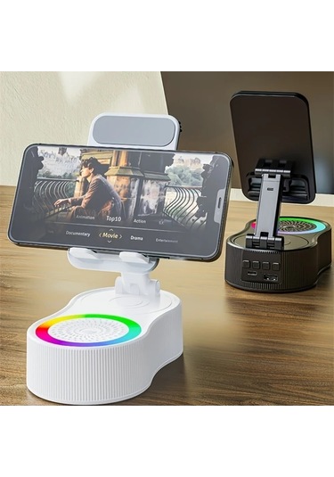 Fochsia Kablosuz Hoparlör Ve Power Banklı Katlanır Siyah Telefon Tutucu Siyah