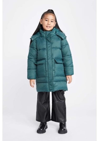 Defacto Kız Çocuk Su İtici Kapüşonlu Kaban A2538A823AUGN623 Yeşil