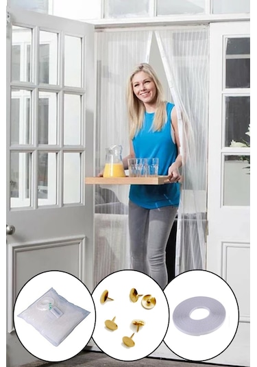 Büro Ev Ofis Yazlık İçin 2adet 60x210cm Mıknatıslı Sineklik Tül Perde Kapı Sinekliği Seti