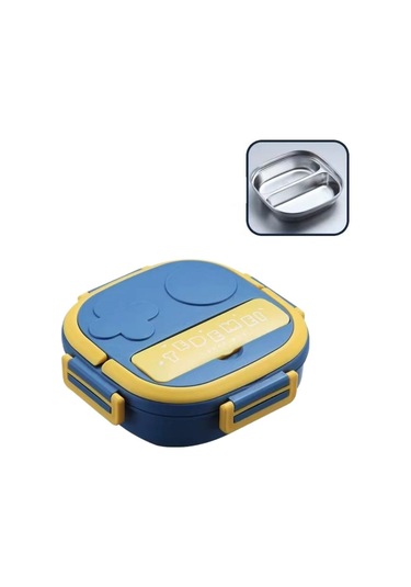 Yeiuyi7 Çocuklar İçin İki Bölme Paslanmaz Çelik Öğle Yemeği Kutusu 17cm Mavi