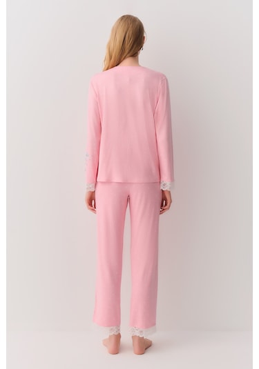 Suwen Jane Maskülen Pijama Takımı Sh26216660b1111 Pembe Puantiyeli