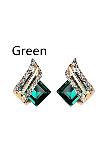 Yeşil Kırmızı Zirkonyumlu, Yeşil, Siyah Küpeli, Nişan Küpeli, Düğün, Yıldönümü Hediyesi, Parti, Takı İle Şık Kadın Sandıklar Yeşil