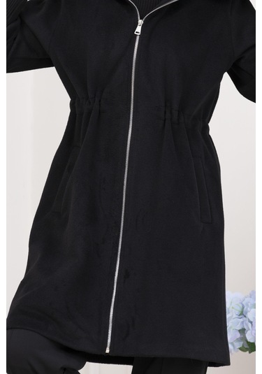 Beli İçten Tünelli Kapüşonlu Kap-siyah-5559 Siyah