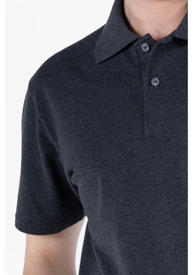 T-shirt %100 Pamuk Polo Yaka Fleto Cepli %100 Pamuk Antrasit Melanj