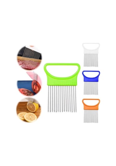 Novahub Paslanmaz Çelik Soğan Tutucu Kaymaz Saplı Soğan Patates Domates Limon Dilimleme Dilimleyici Kesici Mutfak Sebze Doğrayıcı Alet Yeşil Yeşil
