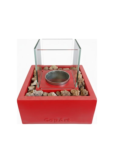 Quadrata Kırmızı Biyoetanol Masaüstü Şömine - 1 Lt Yakıt Ve Dekoratif Taş Hediye