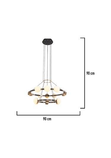 Dilay 18'li İki Katlı Siyah Gold 160 Watt Yuvarlak Modern, Kafe Restoran, Salon Led Sarkıt Avize Siyah