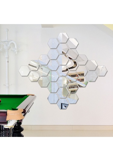 Xiyyadms Güncel Ev Dekoru: Silver Hexagon Akrilik Ayna Sticker, Dıy Tasarım İle Evini Özel Ve Sanatsal Hale Getir Gümüş