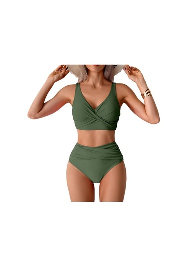 2 Adet/set Kadın Bikini Seti Derin V Yaka Dolgulu Telsiz Sütyen Yüksek Bel Yüzme Şortu Seti Düz Renk Yırtmaçlı Tasarım Plaj Giyim Haki 2 Adet/set Kadın Bikini Seti Derin V Yaka Dolgulu Telsiz Sütyen Yüksek Bel Yüzme Şortu Seti Düz Renk Yırtmaçlı Tasarım Plaj Giyim Haki