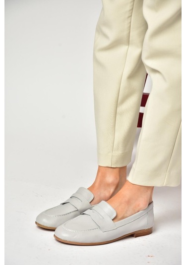 Fox Shoess944007803 Gri Hakiki Deri Kadın Babet Gri