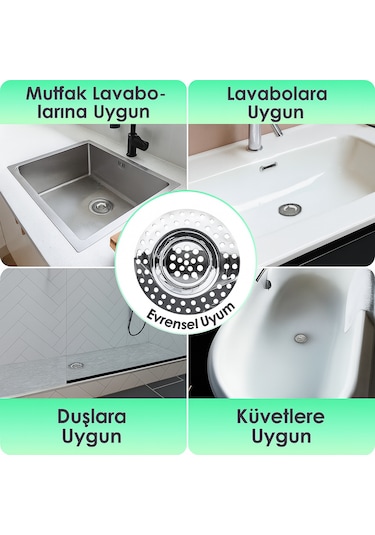2'li 304 Kalite Paslanmaz Çelik Lavabo Süzgeci Tıkanıklık Önley