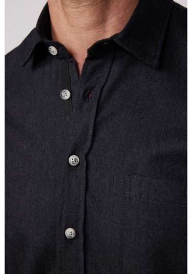 Tudors Klasik Fit Armürlü Spor Yaka Düz Oduncu Siyah Erkek Gömlek-28599-siyah Siyah