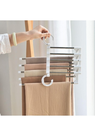 Siyah 5 In 1 Sihirli Pantolon Raf Dolap Depolama Organizatör Çok Katmanlı Pantolon Rafı Katlanır Elbise Askısı Dolap Depolama Organizasyonu Siyah