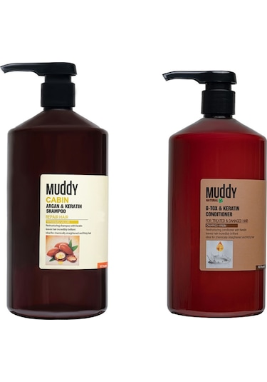 Muddy Cabin Argan & Keratin Şampuan 1 L + B-Tox & Keratin Krem 1 L