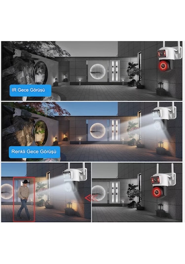 Açık Ptz 8mp 4k Wifi Gözetim Kamera İki Lens Çift Ekran Aı İzleme