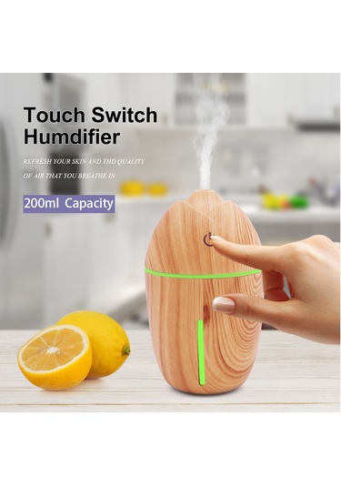 Springsun Mini Usb Hava Nemlendirici, 7 Renkli Işık, 200ml Tank, Otomatik Kapanma, Masaüstü-araç-ofis, Hafif Ahşap Desenli