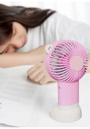 Şarjlı Telefon Standlı Mini El Fanı Sessiz Taşınabilir Masa Vantilatörü Pembe