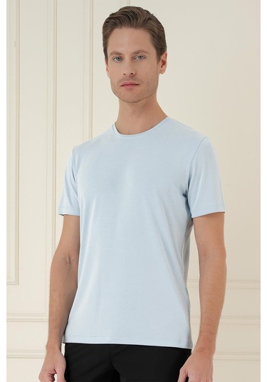 Comfort Fit Bisiklet Yaka Modal Kısa Kol Casual Mavi Tişört Ts 895 Mavi