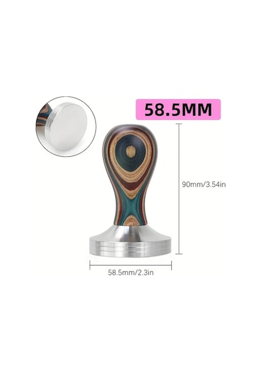 Motion003 1 Adet Alıkısscafe Premium 58.5 Mm Kahve Dizgisi 304 Paslanmaz Çelik Çıkarılabilir Düz Taban Renkli Ahşap Sap Espresso Demleme Aracı Ahşap