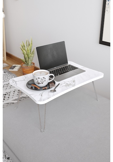Taşınabilir Katlanır Yatak Koltuk Üstü Hasta Servis Bilgisayar Çalışma Sehpası Beyaz Mermer