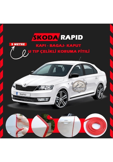 Skoda Rapid Oto Araç Kapı Koruma Fitili 5 Metre Parlak Kırmızı Renk