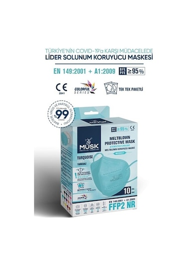 Musk Ffp2 Maske Turkuaz Renk 10 Adet