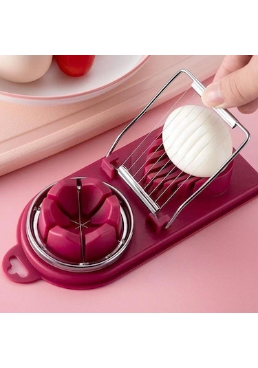 Kırmızı Çok Fonksiyonlu Yumurta Dilimleme Paslanmaz Çelik Dilimleme Fantezi Splitter Yumurta Kesme Aleti Ev Iki Bir Yumurta Kesici Mutfak Aletleri Kırmızı