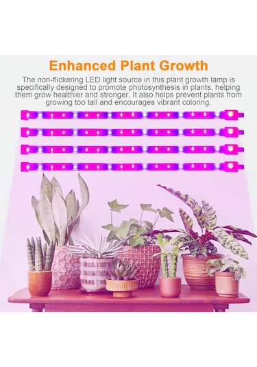 Yaleker Bitkisel Büyüme Led Işık Şeridi: Kırmızı-mavi Spektrum, 4 Aydınlatma Seviyesi, 24 Saat Akıllı Zamanlayıcı 3h/9h/12h , Usb Plug & Play, 50cm, Çoklu Montaj Seçeneği Kırmızı - Mavi