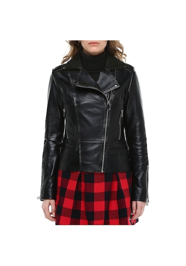 Derinss Dka1190 Hakiki Deri Kadın Siyah Mont