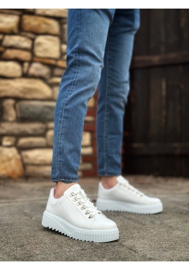 Ba0505 Çengel Bağcıklı Beyaz Renk Yüksek Tabanlı Günlük Ayakkabı Çok Renkli