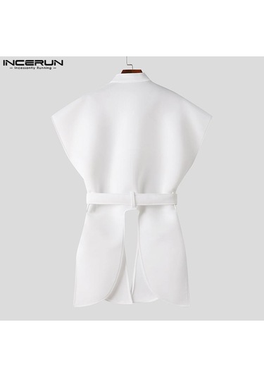 Incerun Erkek Stand Yaka Kolsuz Asimetrik Pelerin Yelek Beyaz