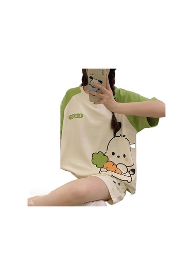 Snapbuy Göğüs Yastığı İle Şişme Önleyici Pijama Kadın Yaz Gülen Kore Kısa Kollu Şort Sevimli Öğrenci İnce Ev Giyim Seti 6009 Da Pacha Göğüs Yastığı İle