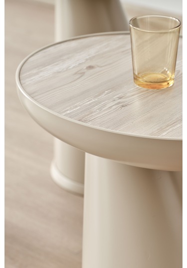 Altınaks Mobilya Elips 3'lü Sehpa, Yan Sehpa, Zigon Sehpa - Kumtaşı & Traverten Desenli Tabla Kumtaşı Renk Gövde & Traverten Desenli Tabla