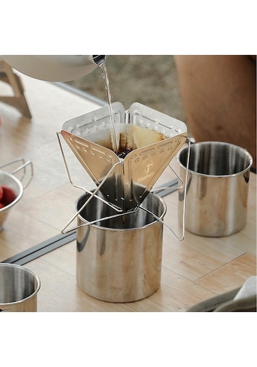 Pazly Kamp Ve Ev İçin Katlanabilir Paslanmaz Çelik Kahve Filtresi, Taşınabilir, Kolay Temizlenir, Gümüş Gümüş