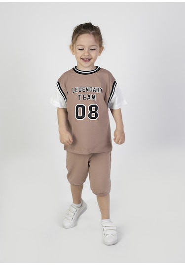 Erkek Çocuk Legendary Baskılı Kısa Kollu Diz Altı Basketball Şortlu Basic Takım 2-5 Yaş 001