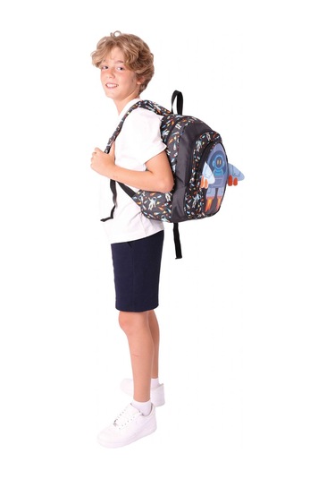 Kaukko Kids Üç Gözlü Erkek Çocuk Okul Sırt Çantası 3d Roket Detaylı - L5264 Siyah