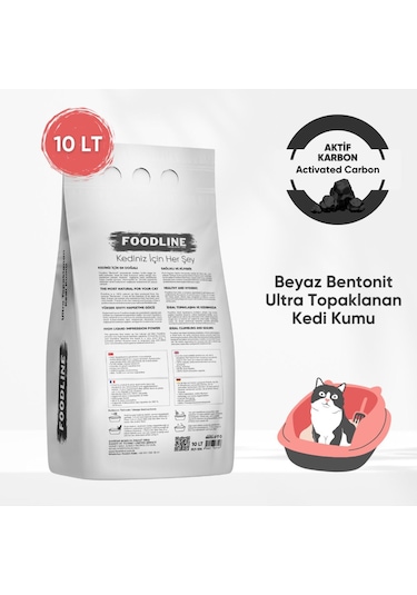 Foodline Aktif Karbonlu İnce Taneli Bentonit Topaklaşan Kedi Kumu 2 x 10 L