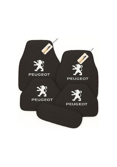 Peugeot Logolu Antrasit Oto Halı Paspas Seti 5 Parça Kaymaz Taban, Kolay Temizlenebilir